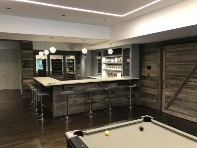 Reclaimed Mixed Softwood Grey Barn Board Ship Lap Joint - Bar and Pool Table Area