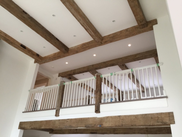 Reclaimed Hand Hewn Beams - Living Room
