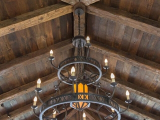 Reclaimed White Oak Hand Hewn Beams Partially Planed -Living Room