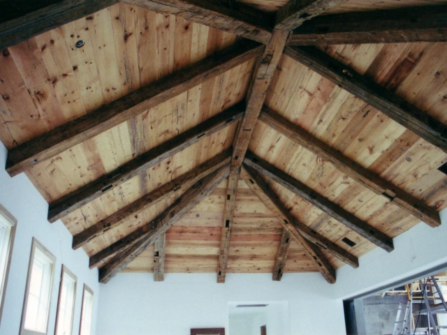 Reclaimed Hand Hewn Beams - Living Room