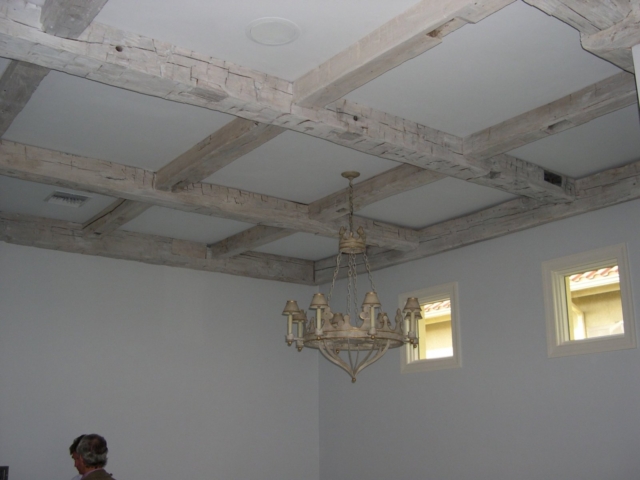 Reclaimed Hand Hewn Beams White Washed - Living Room