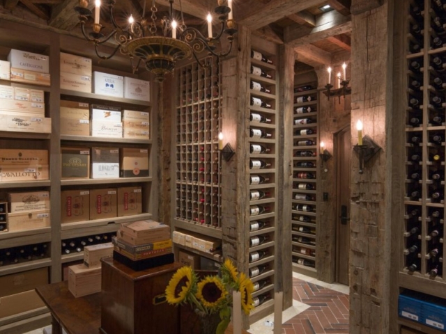 Reclaimed Hand Hewn Beams - Wine Cellar