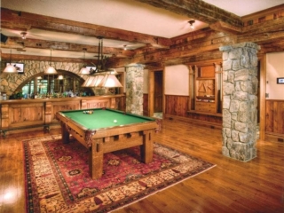 Reclaimed Hand Hewn Beams - Basement Bar and Pool Table Area