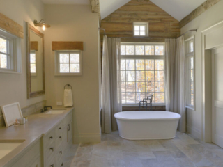Reclaimed Hand Hewn Beams - Master Bathroom