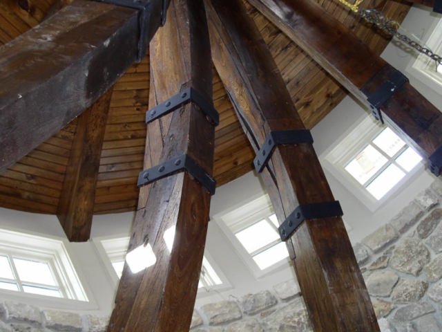 Reclaimed Ash Beams S4S with Scarf Joint and Metal Straps - Breakfast Room