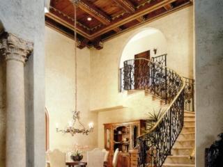 Reclaimed Douglas Fir Beams S4S with Stenciling - Dining Room Stairway