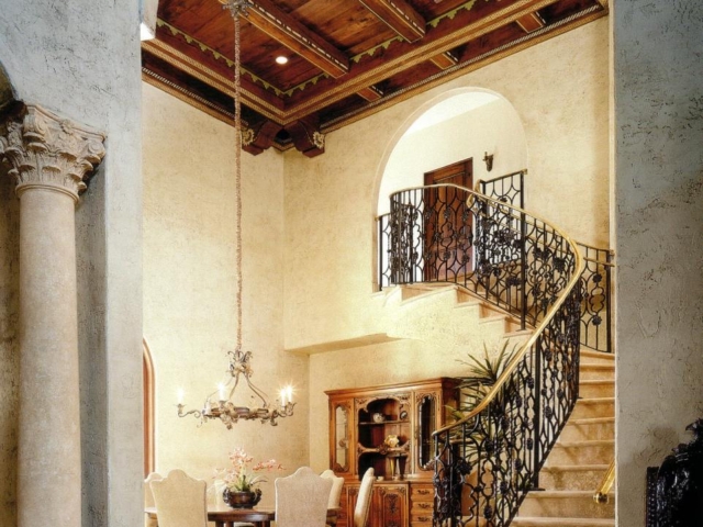 Reclaimed Douglas Fir Beams S4S with Stenciling - Dining Room Stairway