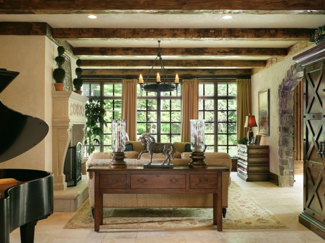 Reclaimed White Oak Natural Patina Beams Partially Planed - Living Room