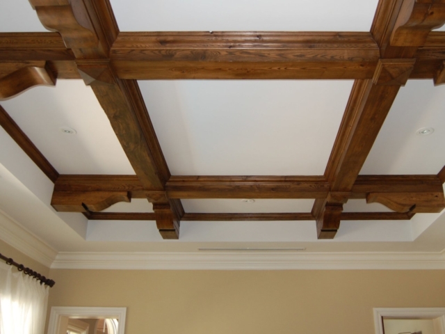 Reclaimed Ash Beams S4S with Corbels Finials and Crown Molding - Study