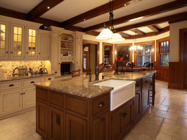 Reclaimed Ash Beams S4S with Crown Molding - Kitchen