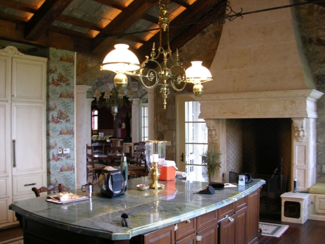 Reclaimed Ash Beams S4S with Purlins and Metal Decorative Tie Rods - Kitchen