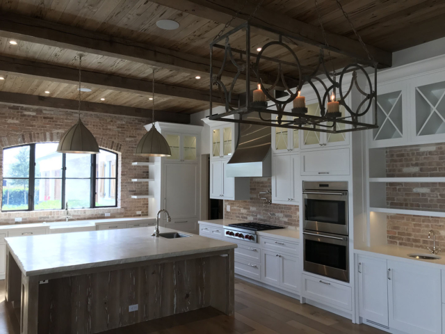 Reclaimed Natural Patina Circular Sawmark Beams - Cypress Planking - Kitchen