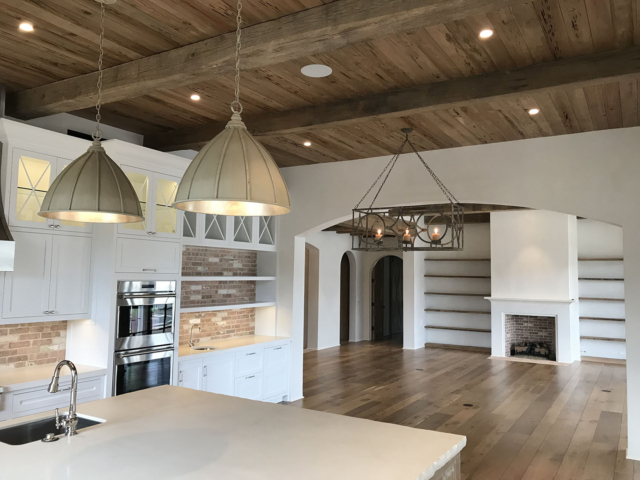 Reclaimed Natural Patina Circular Sawmark Beams - Cypress Planking - Kitchen