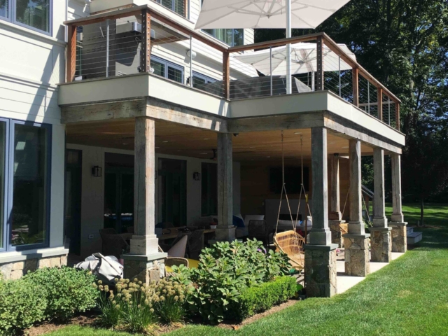 Reclaimed Natural Patina Circular Sawmark Beams - Exterior Back Porch