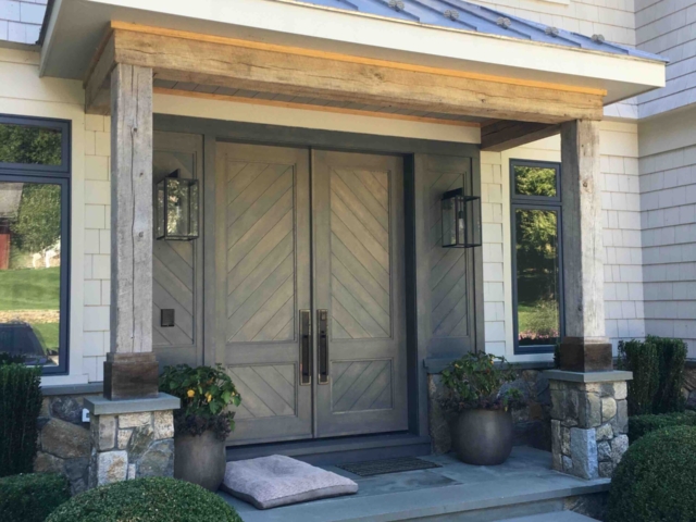 Reclaimed Natural Patina Circular Sawmark Beams - Exterior Front Entry