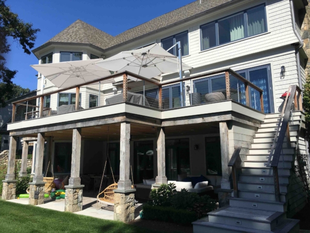 Reclaimed Natural Patina Circular Sawmark Beams - Exterior Back Porch