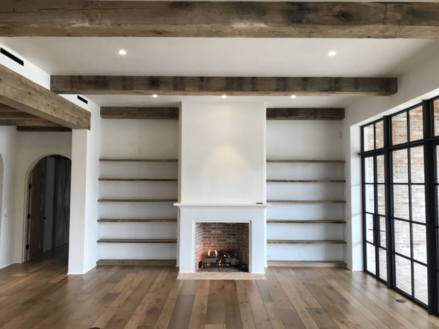 Reclaimed Natural Patina Circular Sawmark Beams - Shelves - Living Room