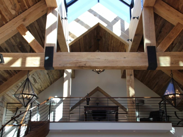 Reclaimed Red Oak Trusses (with skip planed ceiling planking)