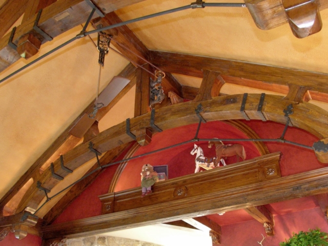 Reclaimed Ash Curved Bottom Chord Trusses with Dove Tail Webs