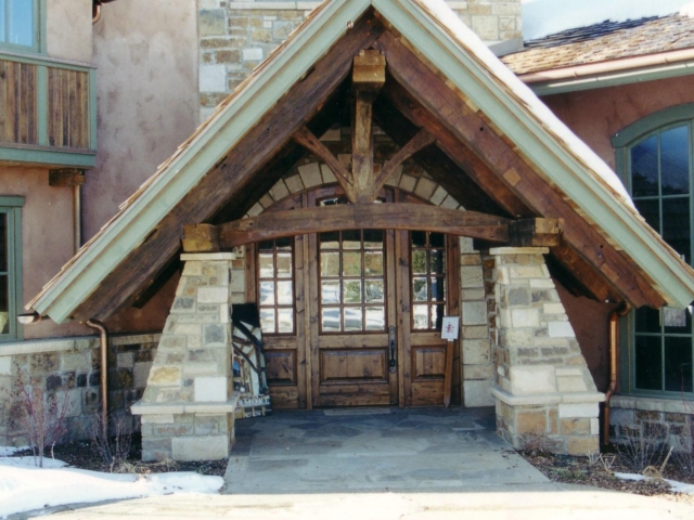 Reclaimed Mixed Hardwood Hand Hewn Beam Truss Entry
