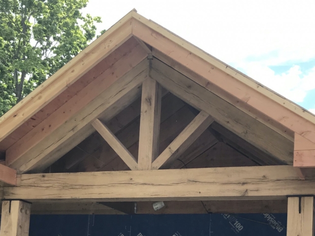 New White Oak 20 Beams King Post Truss - Exterior Entry