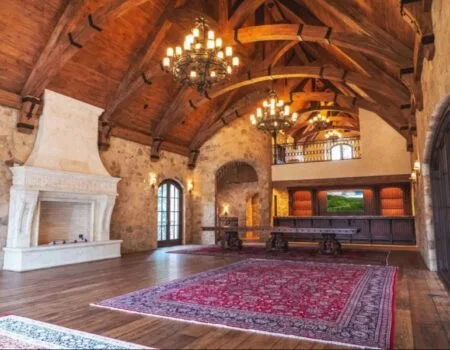 Indoor specialty wood ceiling beams.