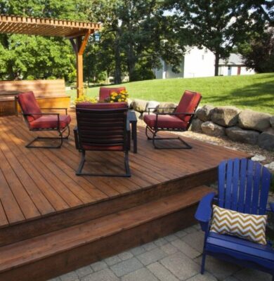 An outdoor deck built using the best woods.