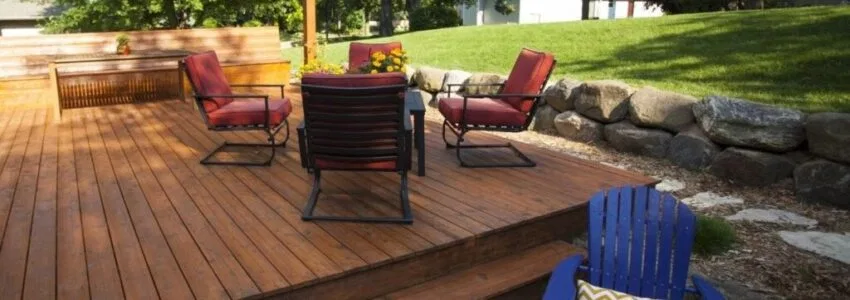 An outdoor deck built using the best woods.