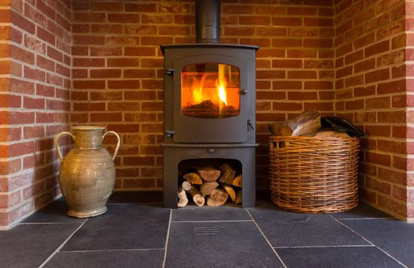 installs freestanding wood stove in a fireplace (2) A freestanding wood stove.