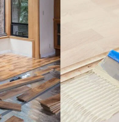 Two professionals used different flooring installations, floating wood floor and glued-down flooring.