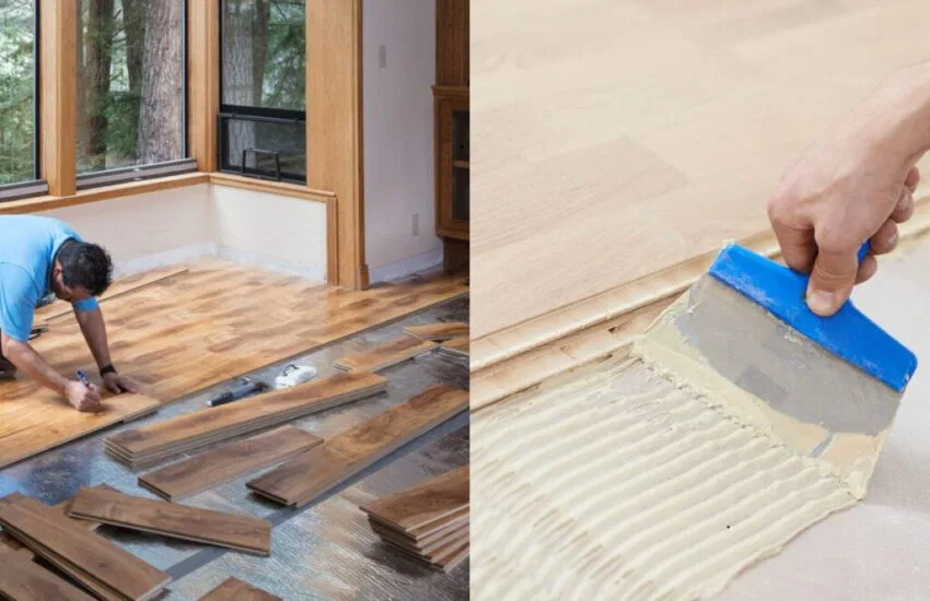 Two professionals used different flooring installations, floating wood floor and glued-down flooring.