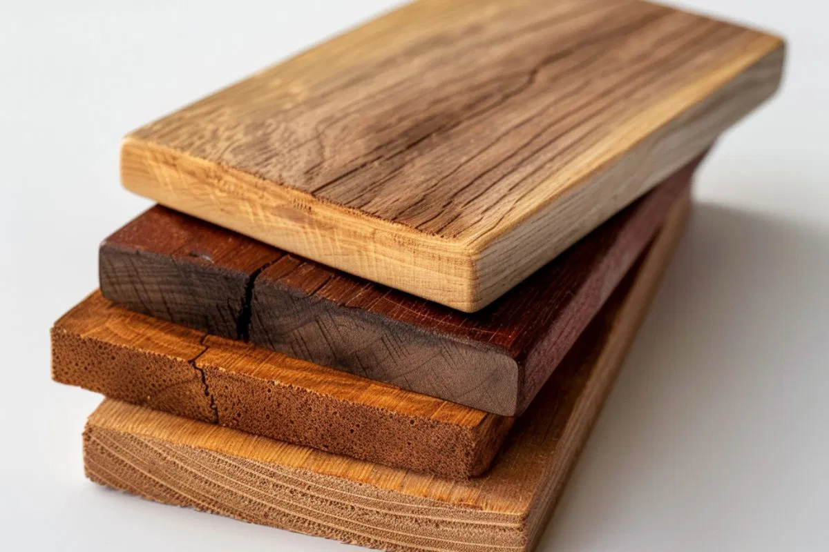 Different types of wood are used to make a desktop.