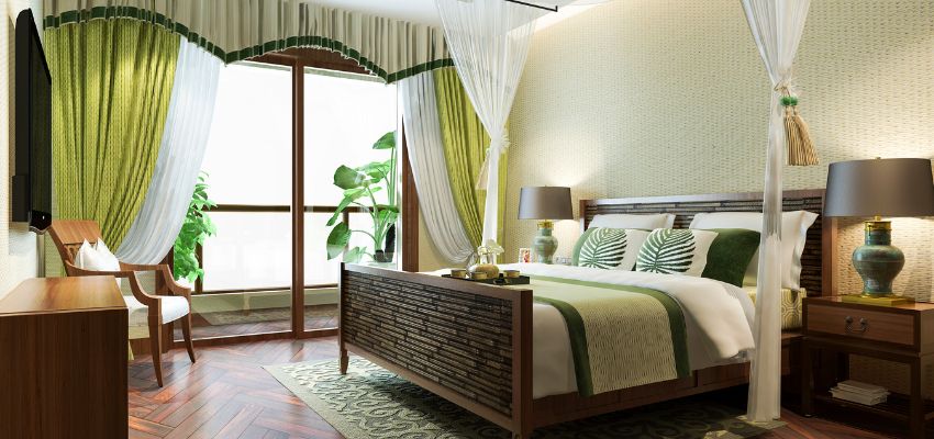 green-themed tropical bedroom