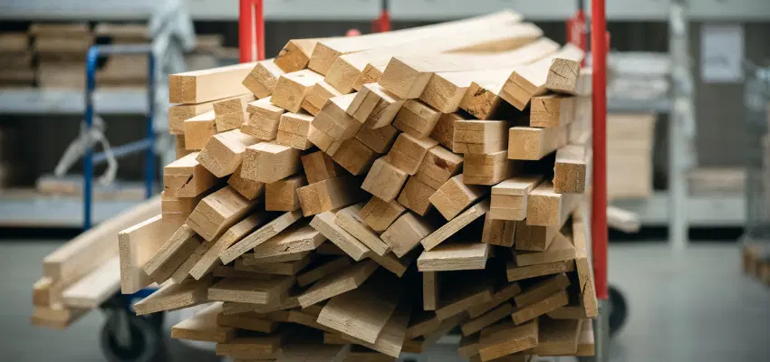 A bunch of haphazardly piled milled lumber.