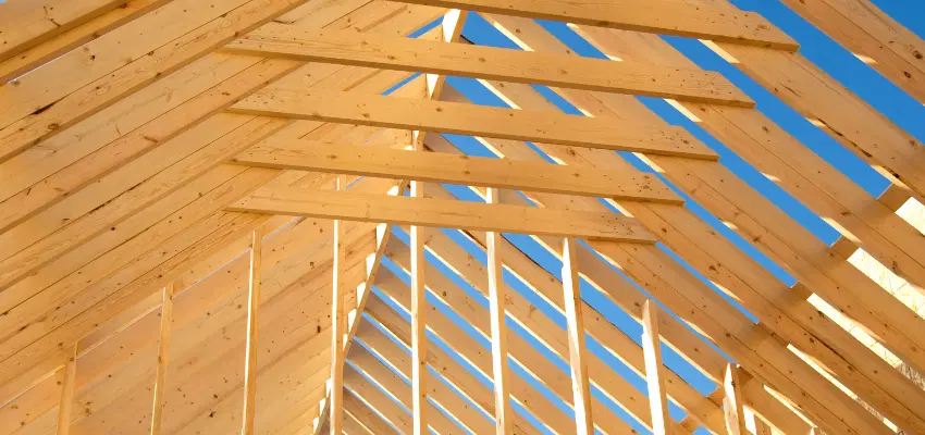 A wooden timber and truss contruction.