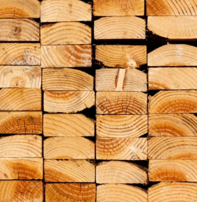 A pile of milled timber.