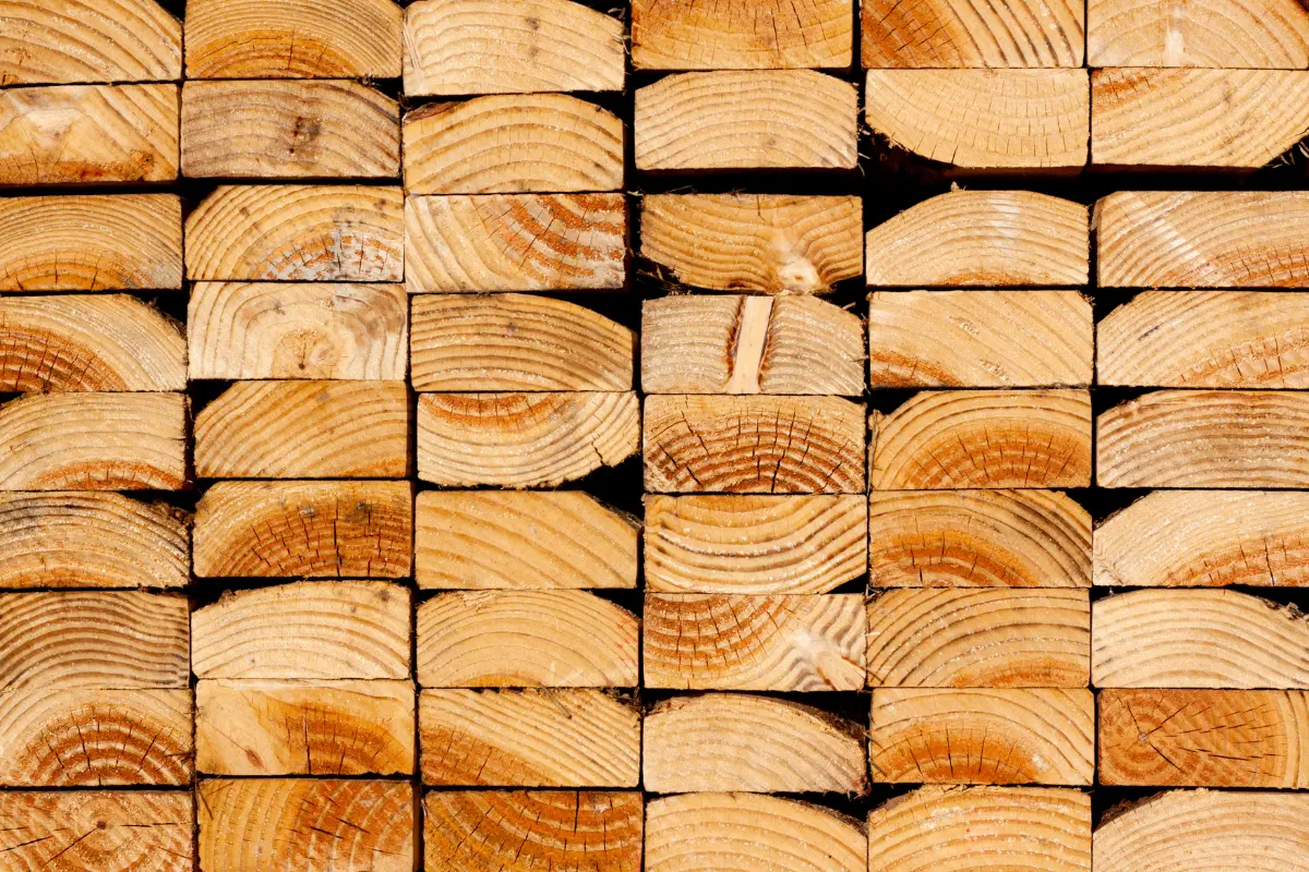 A pile of milled timber.