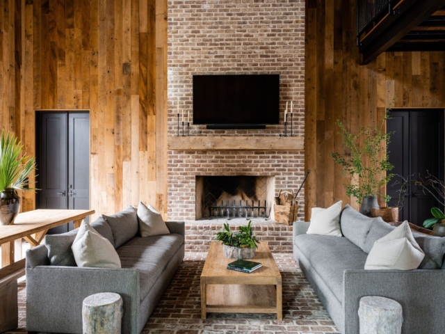 Reclaimed White Oak Brown Barn Board Circular Sawmark - Living Room