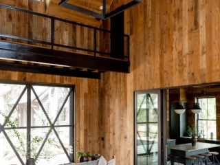 Reclaimed White Oak Brown Barn Board Circular Sawmark - Living Room