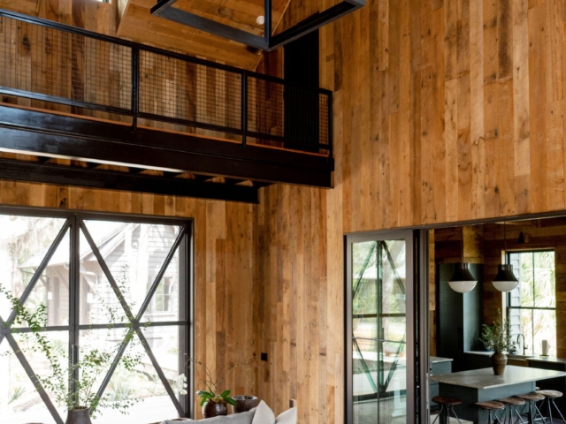 Reclaimed White Oak Brown Barn Board Circular Sawmark - Living Room