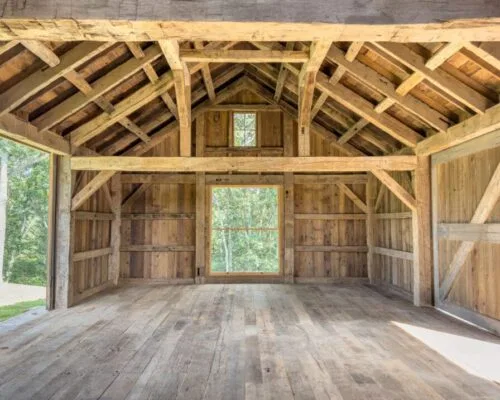 reclaimed hand hewn beams timber frame garage