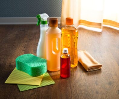 A set of homemade wood floor cleaners that will make the floor shine like new.