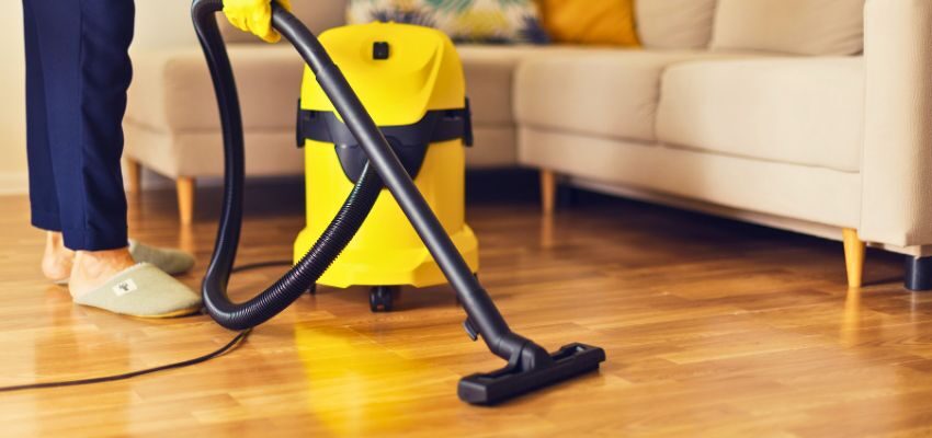 wood floor cleaner that shines homemade (2) The housewife is using a homemade wood floor cleaner that makes the floor shine.