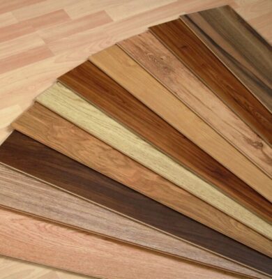 The floor has wide plank wood flooring.