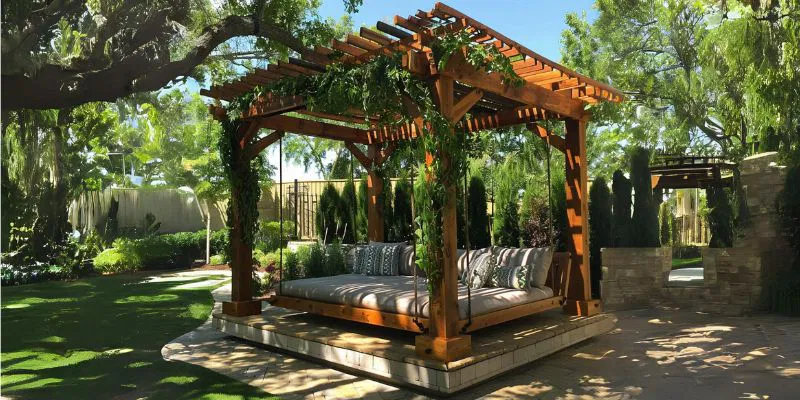 Indulge in relaxation with a pergola incorporating a hanging daybed swing. This will provide a comfortable and whimsical spot to unwind and enjoy gentle breezes on your deck.