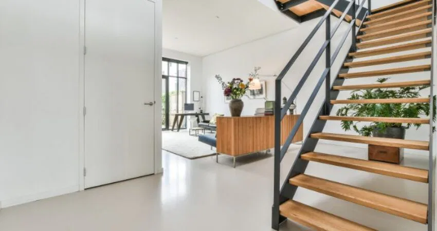 A house with that new staircase was remodeled with fresh paint and design.