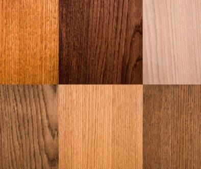 Close-up grid of various wood grain patterns and finishes, useful for wood floor identification and matching.