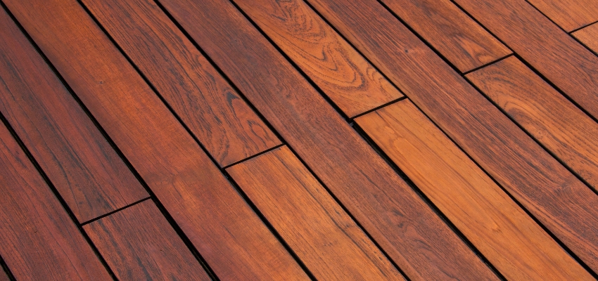 Close-up of rich brown flooring made from durable water resistant wood
