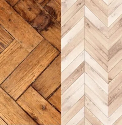 The chevron and herringbone flooring.