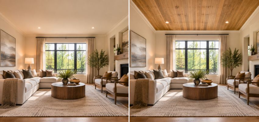 Standard ceiling height comparison showing rooms with different ceiling heights